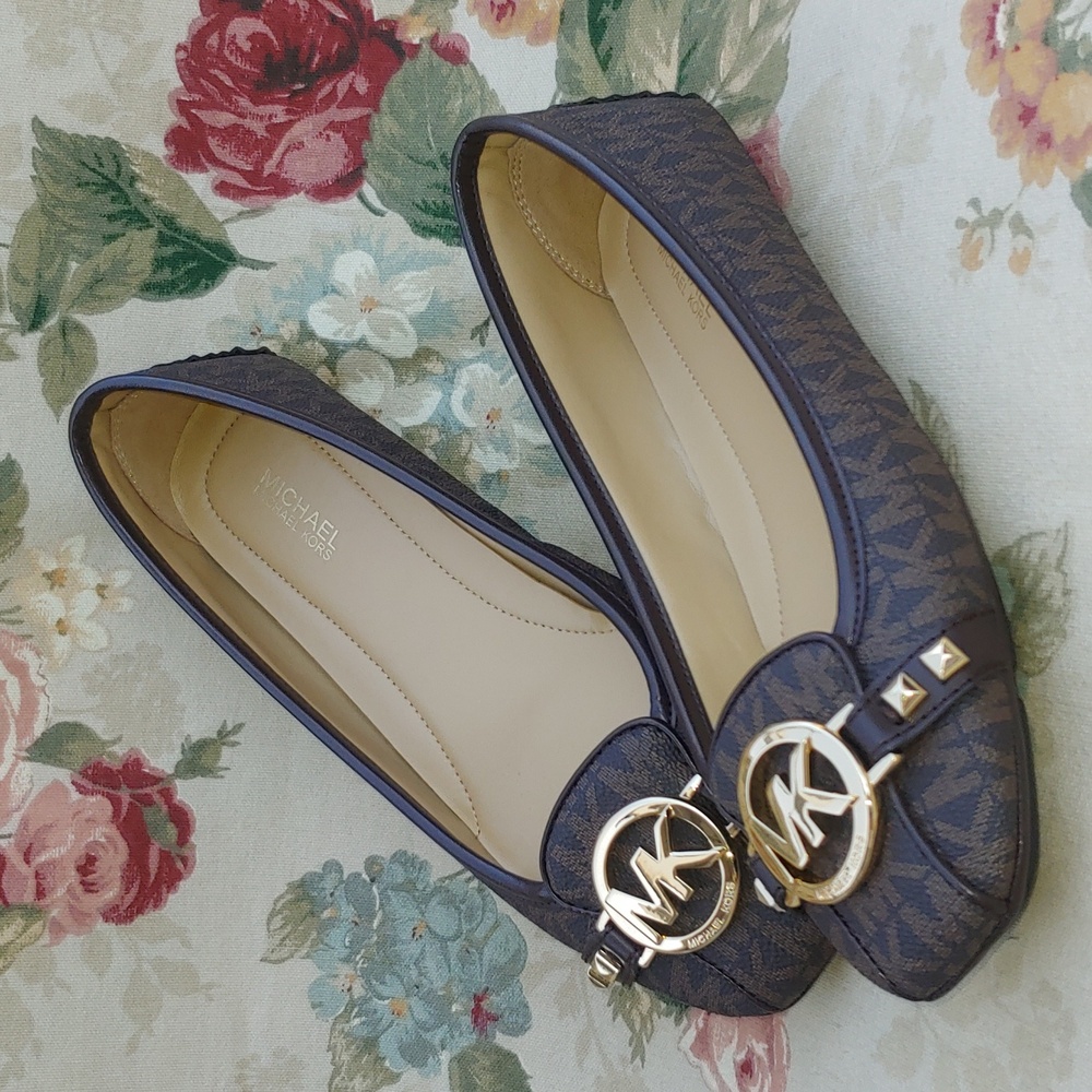 Michael Kors Fulton Studded Mocassin Flats in Brown with MK Logo Women's 7.5 - Picture 3 of 17